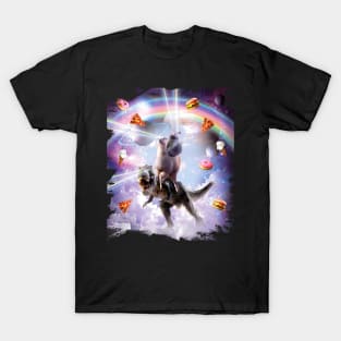 Laser Eyes Space Cat On Llama Dinosaur - Rainbow T-Shirt